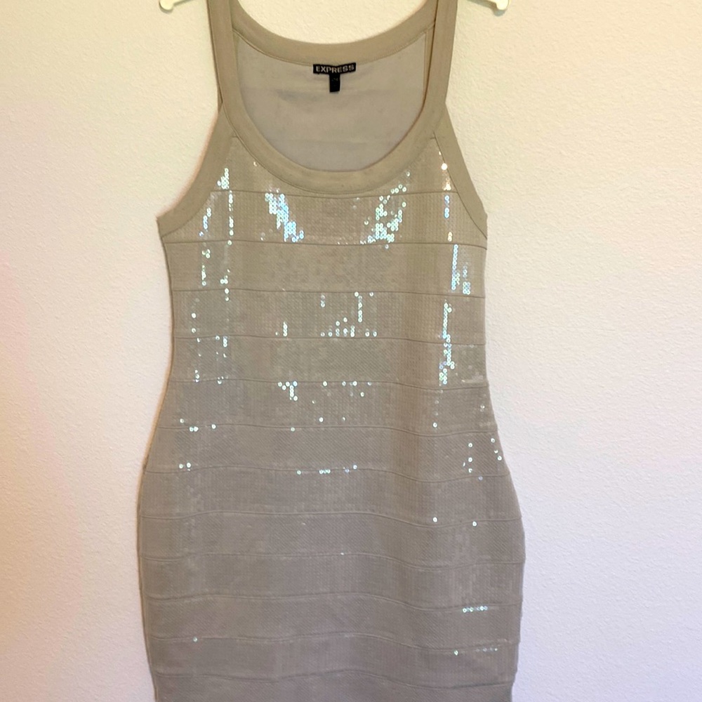 Express Beige Sequin Dress Stunning Size 12